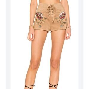 Lace-Up Style Fashion Shorts Size Large Embroidered Festival Faux Suede Western